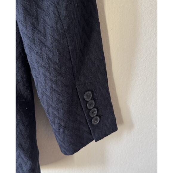Rebecca Taylor NYC Blazer Women’s Size 8 Navy Zig Zag Print Textured Tie Front - Picture 7 of 9